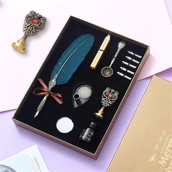 

Sprinkle Gold Luxury Vintage Feather Quill Dip Calligraphy Fountain Pen Set Fancy Font Fountain Pen Gift Box Office Supplies