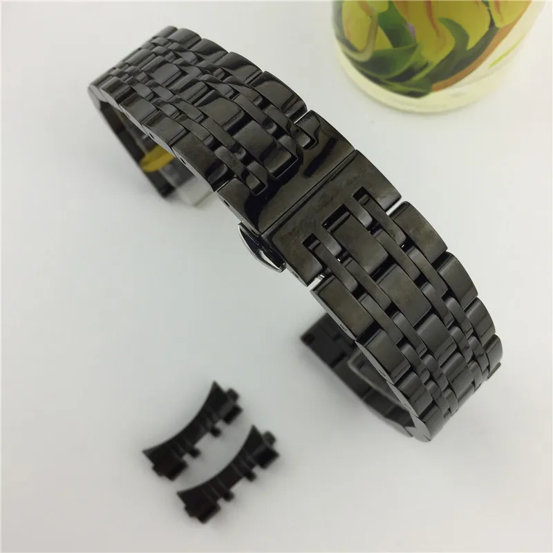 Stainless Steel Metal Watch Band Bracelet 12mm 14mm 16mm 18mm 20mm 22mm 24mm Wrist Strap Watchband with Hollow arc interface - Цвет ремешка: Черный