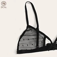 LEECHEE New Mesh Sexy kobiety bielizna 3 sztuk biustonosz zestaw drążą stanik przezroczysta bielizna zestaw Polka Dot S-2XL biustonosz i figi zestaw 4