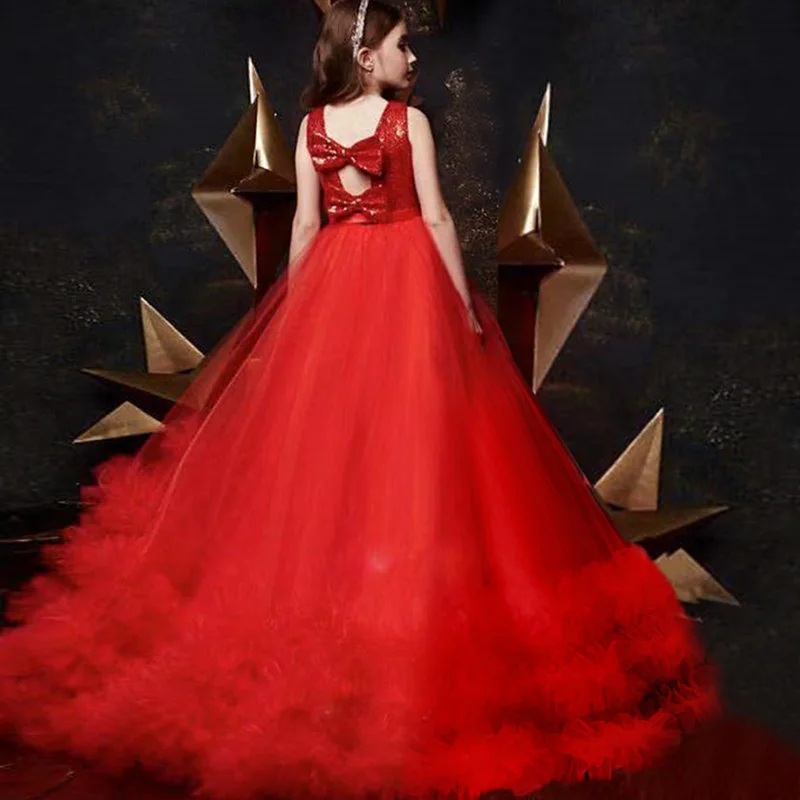 Bear leader/платья для девочек; Новое модное элегантное платье принцессы; праздничный костюм без рукавов с рюшами; нарядная детская одежда; vestido - Цвет: AX1313 red