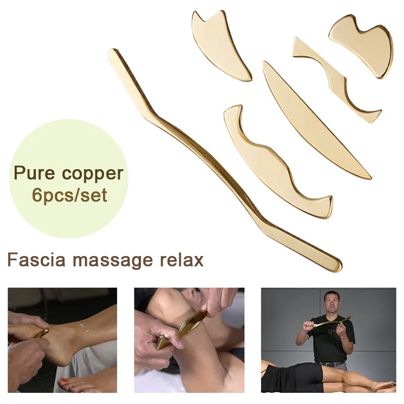 

6pcs/lot Pure Copper Guasha Board Scraping Pain Release Muscle Fascial Massage Anti Cellulite GuaSha Tool Relax Physiotherapy