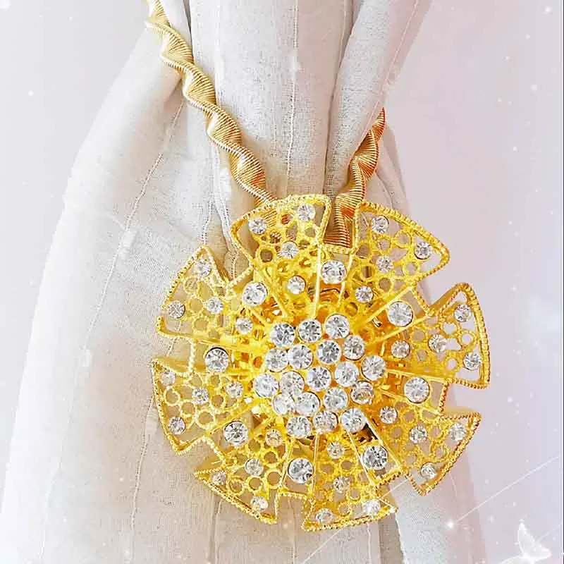 Golden Весенняя магнитная пряжка для штор, держатель для домашнего декора, магнитные шарики, подхваты для штор s, восемь лепестков, зажим для занавесок, Karnisz - Цвет: Golden