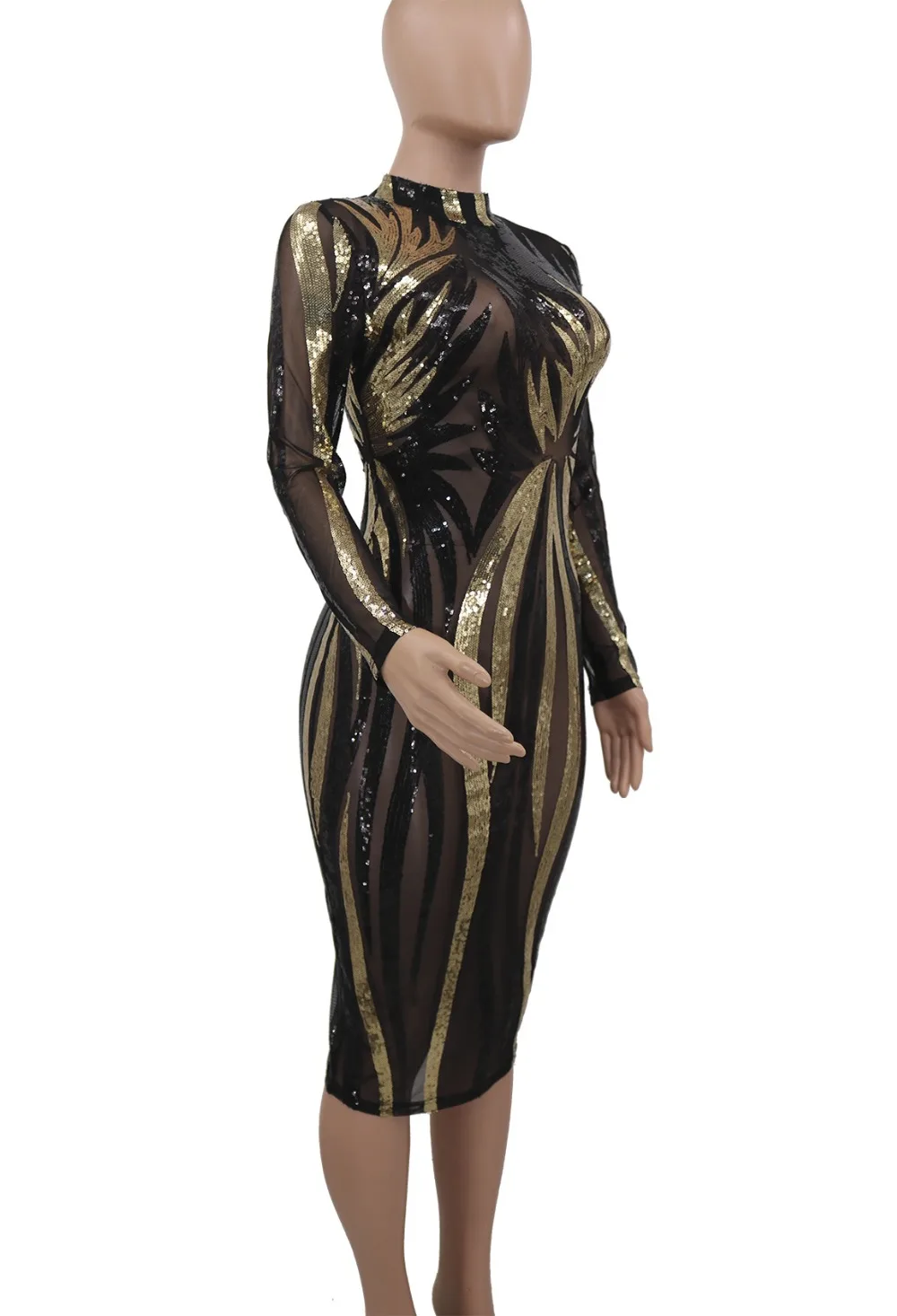 Yooneedi элегантное дизайнерское сексуальное женское платье с блестками О-образным вырезом и длинным рукавом Дамы миди платье CY8201