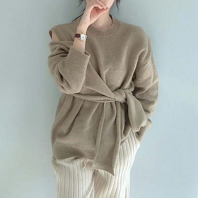 RICININA Women Sweaters And Pullovers Knitted Jumper Long Sleeve Hollow Out Bandage Solid Elegant Sweater Women Wool Top