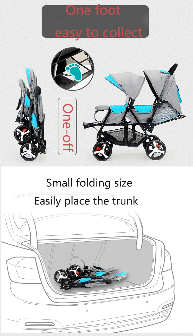 Twin Baby Strollers Lightweight Folding Front Rear Reclining Trolley Baby Double Stroller Can Lie Flat