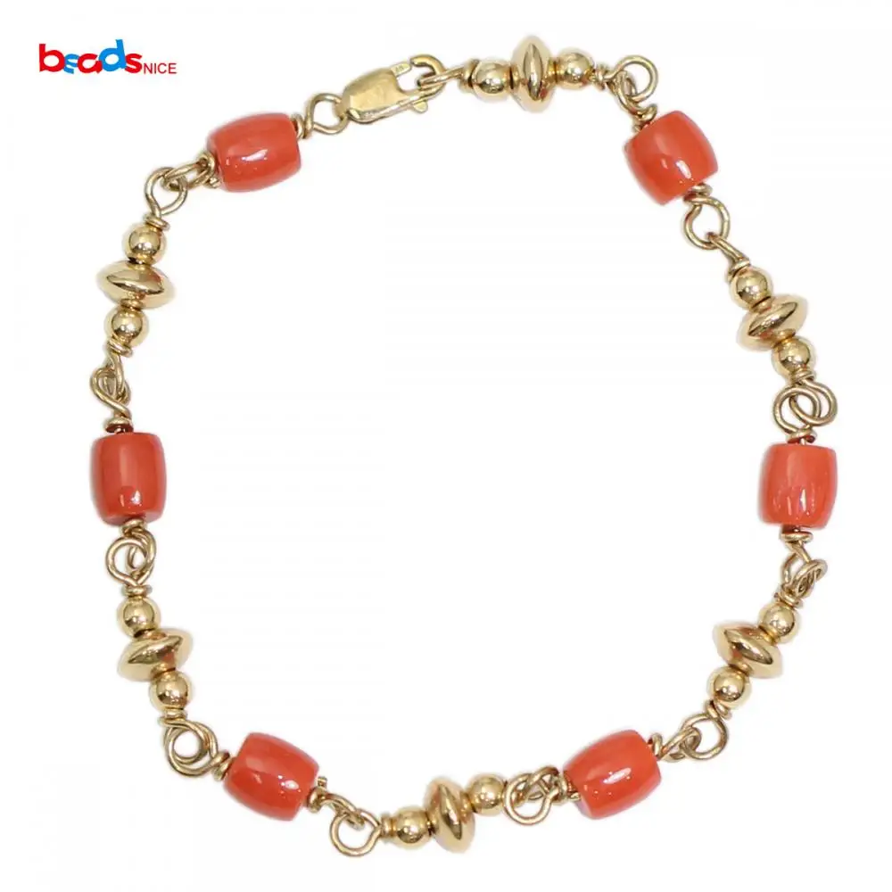 Beadsnice позолоченный натуральный красный коралловый браслет для женщин изящный браслет подарок для нее свадебные подарки ID39751