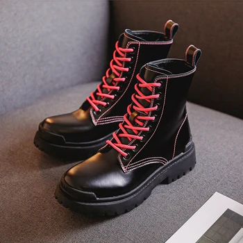 

Round Toe Boots Ladies Autumn 2020 Fall Shoes Women Ankle Boots Short Soild Martens Boots Lace Up Black Leather Boots Women