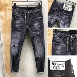 Европейский Американский известный бренд джинсы италия брюки мужские узкие джинсы джинсовые брюки черные штаны-карандаш с отверстиями
