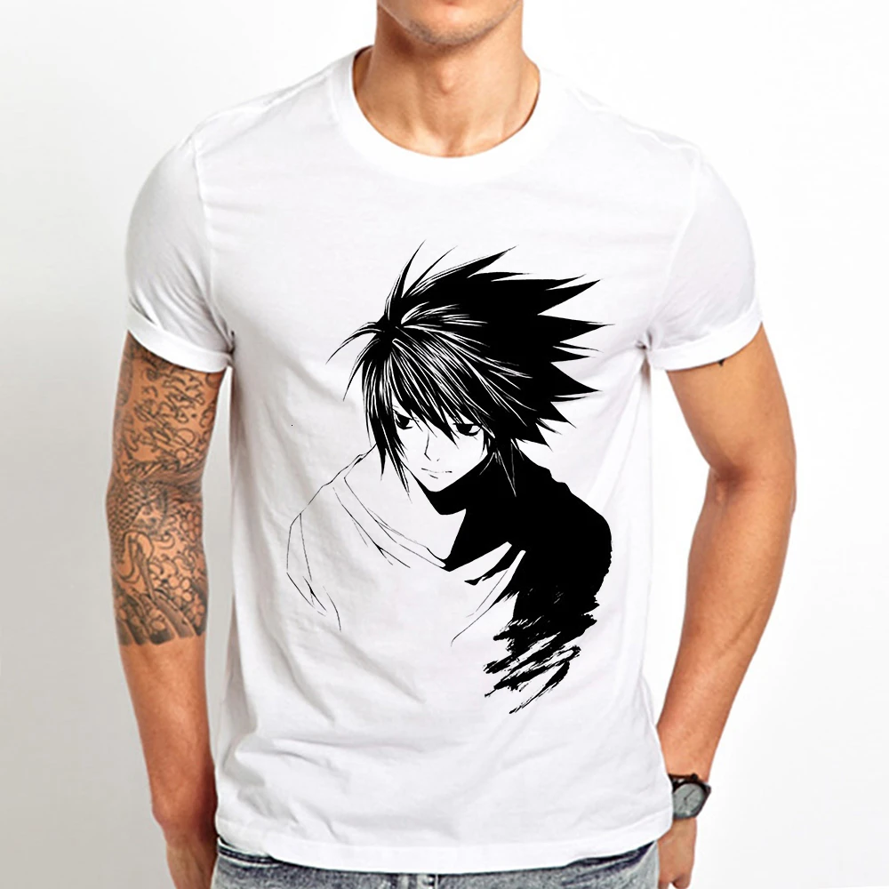 デスノート L シルエットアニメ Tシャツ男性 New ホワイトカジュアル Tシャツオム日本 Mangat シャツなしのり感プリント T Shirts Aliexpress