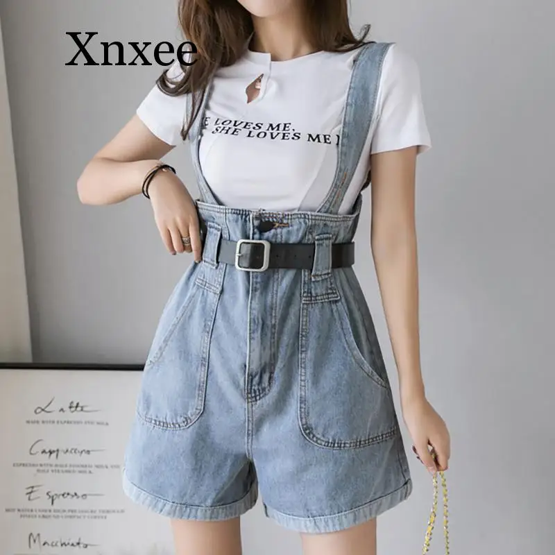 

S- 3XL New Summer Plus Size Denim Overalls Female Harajuku Kawaii Playsuits Feminino Loose Students Women Jumpsuit Shorts Mujers