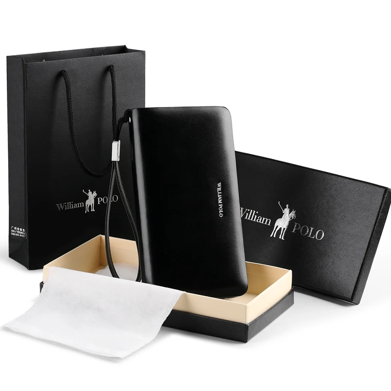 

WilliamPOLO Fashion All-match Men's Wallet Genuine Leather Waxy Leather Long Cards Phone Pouch Cowhide Wristlet New Zipper