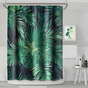 

Shower Curtain Green Plants Printed 180*180cm 180*200cm Waterproof Washable Bathroom Polyester Shower Curtain with Hooks