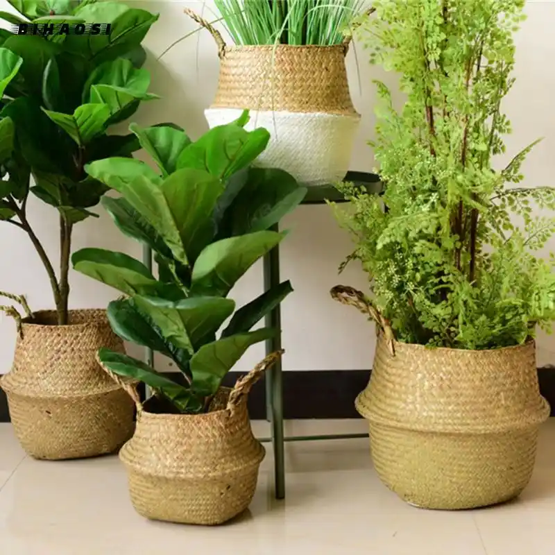 手作り竹収納バスケット籐植木鉢の花のバスケット庭の花の花瓶ハンギングバスケット籐腹部バスケット Storage Baskets Aliexpress