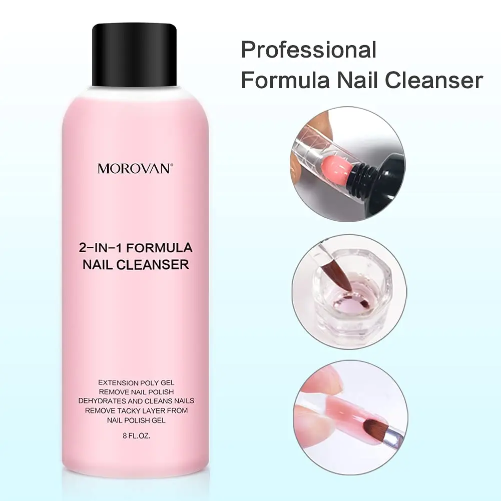 8oz Nail Cleanser 2 in 1 (Poly Nail Extension Gel Slip Solution+Professional Nail Cleanser) Nail Polish Remover Lint-free Slip 2