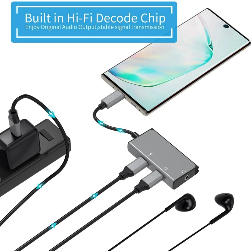 USB C to Headphone Adapter 3 in 1 Type C 3 5mm Audio Port PD Power Port Stable for Galaxy Note 10 Aux Adapter