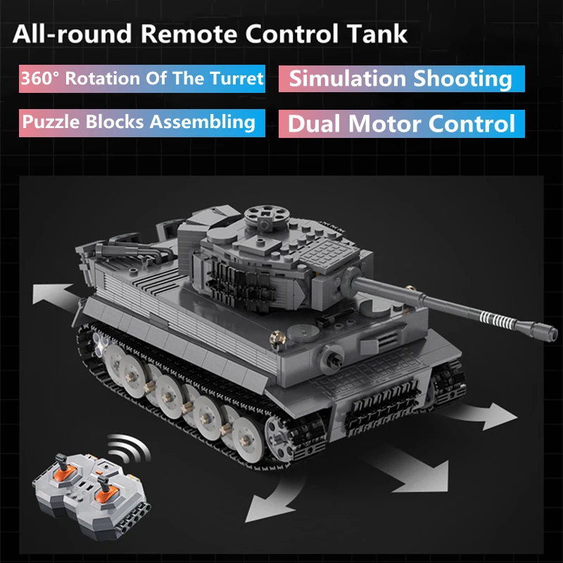 퍼즐 블록 조립 RC 탱크 1:35 360도 회전 터렛 배럴 리프트 듀얼 모터 만능..