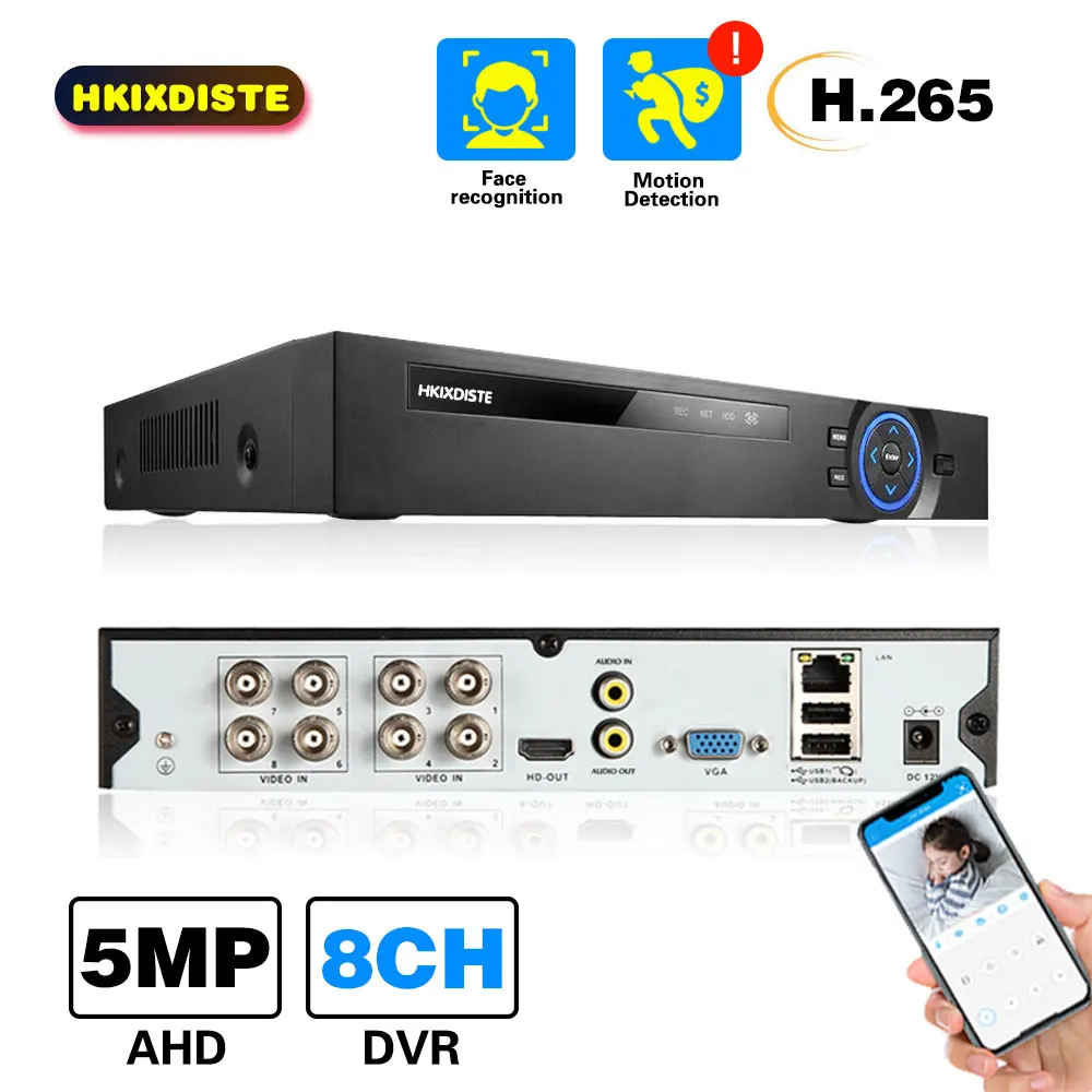 

8CH AHD Video Recorder H.265+ 5MP 4MP 1080P 8 Channel 6 in 1 Hybrid DVR Wifi XVi TVi CVI IP NVR For Home CCTV Cameras