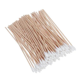 

100Pcs Long Wood Handle Cotton Swab Medical Swabs Ear Cleaning Cosmetic Tool Makeup Removal Wound Care Cotton Buds Sanitary Roun