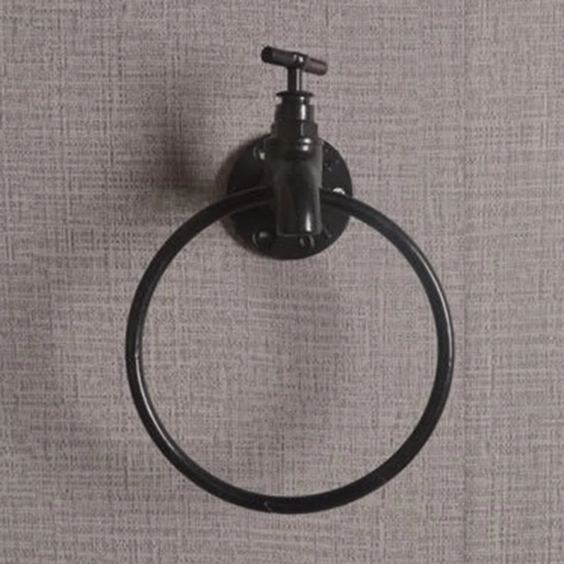

Wall mounted Ring Hook Black Industrial Towel Clothes Holder Organizer