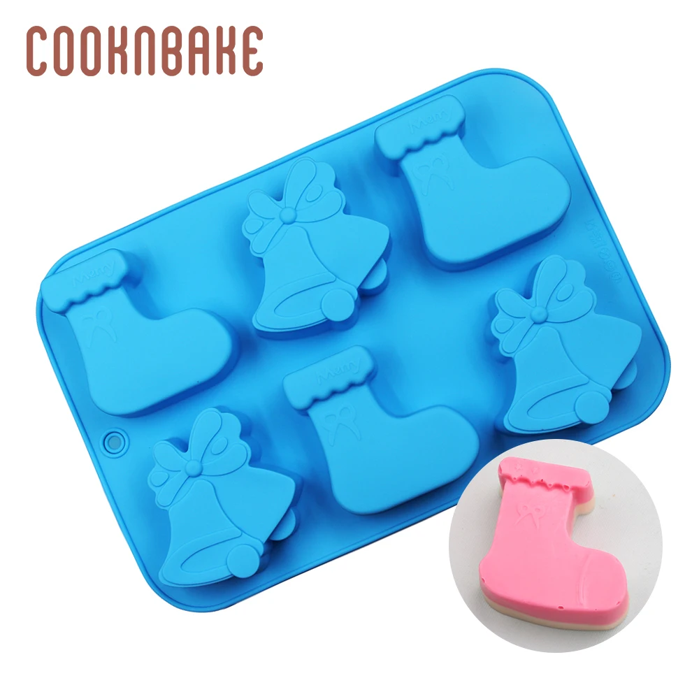 COOKNBAKE Christmas Cake Mold Silicone Molds for Candy Chocolate bell sock handmade soap resin mould bread cake decoration tool | Дом и сад