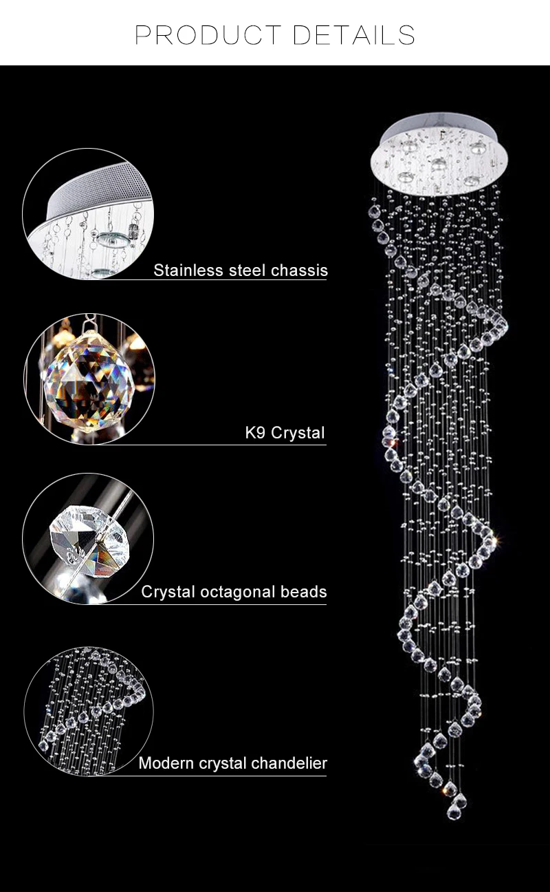 Роскошный Современный Большой D55* H220cm лестница Длинная спиральная хрустальная люстра осветительная арматура для лестницы капля дождя лампа