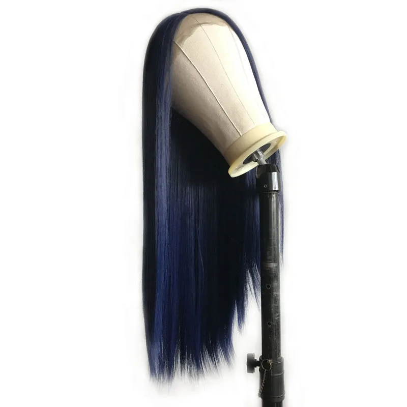 

RONGDUOYI 24Inch High Temperature Fiber Hair Synthetic Lace Front Wigs for Women Blue Color Silky Straight Heat Resistant Wig