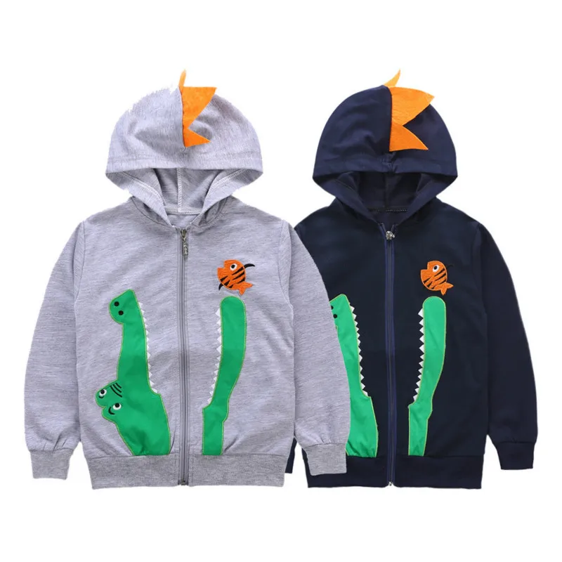 

PluSign Spring Autumn Little Kids Hoodie Long Sleeve Zipper Cardigan Boy's Cartoon Crocodile Embroidery Jacket Casual Wear