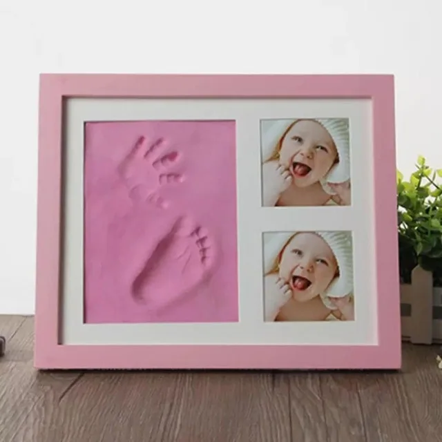 Baby Hand&Foot Print Hands Feet Mold Maker Bebe Baby Photo Frame With Cover Fingerprint Mud Set Baby Growth Memorial Gift - Цвет: pink