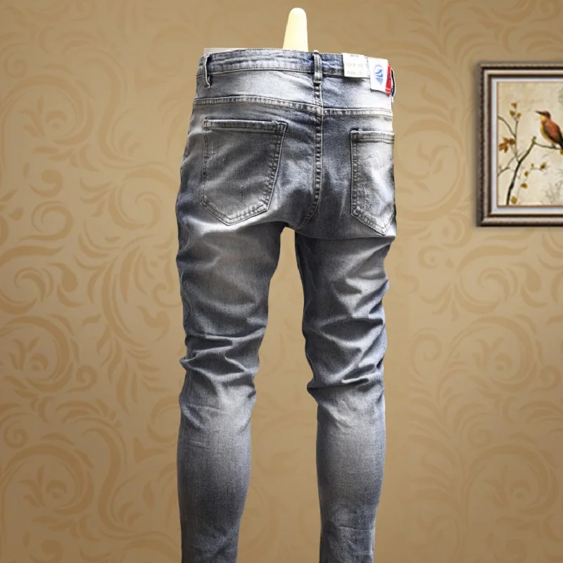 Mens Skinny Patchwork Ripped Jeans Streetwear Light Blue Ankle-Length dsq Pants for Cowboys Men Mens Skinny Patchwork Ripped Jeans Streetwear Light Blue Ankle-Length dsq Pants for Cowboys Men