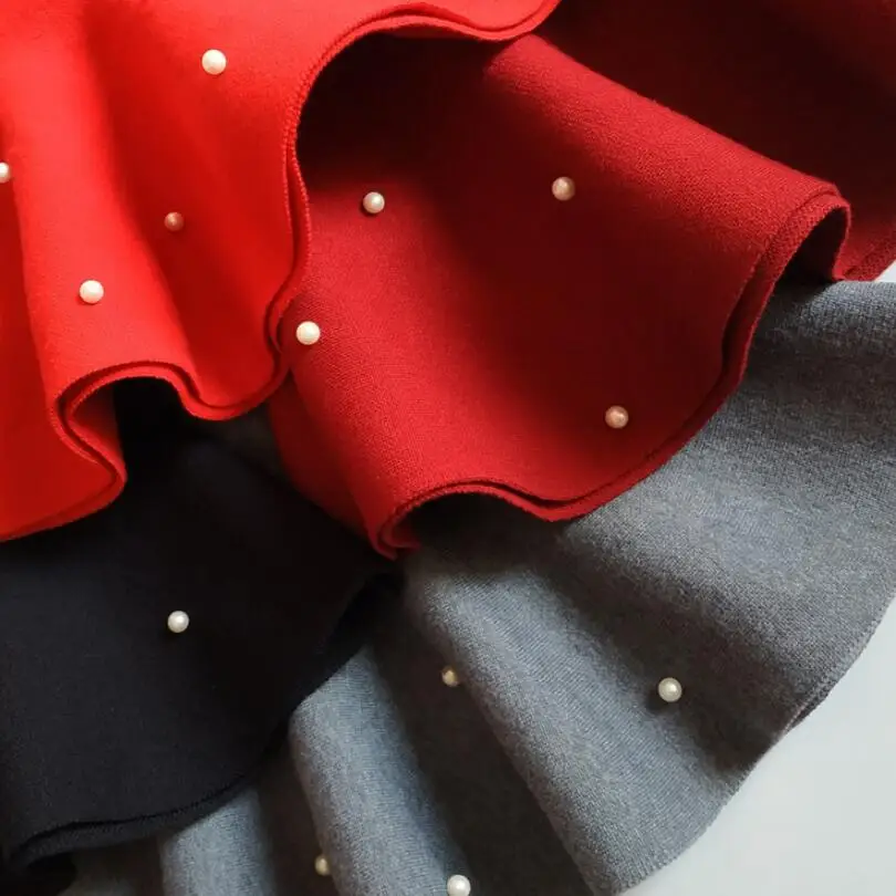 2-13 Years Children Knitted Skirt Baby Toddler Teenager Clothes Kids Pleated Wool Skirt School Girls Pearls Tutu Skirts Bottoms