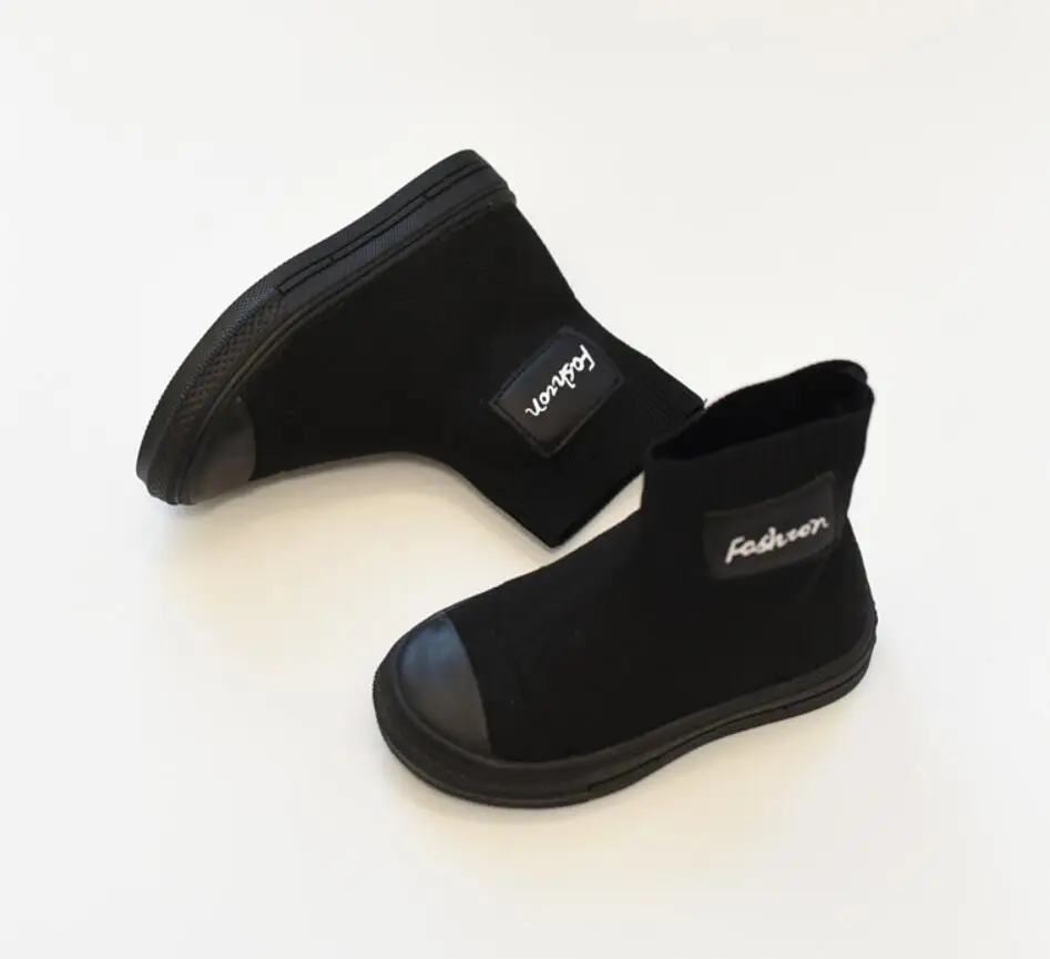 Дети коована's ботфорты вязаный с высоким берцем стиль для девочек, однотонные, черная обувь; сезон осень; повседневная обувь - Цвет: short top