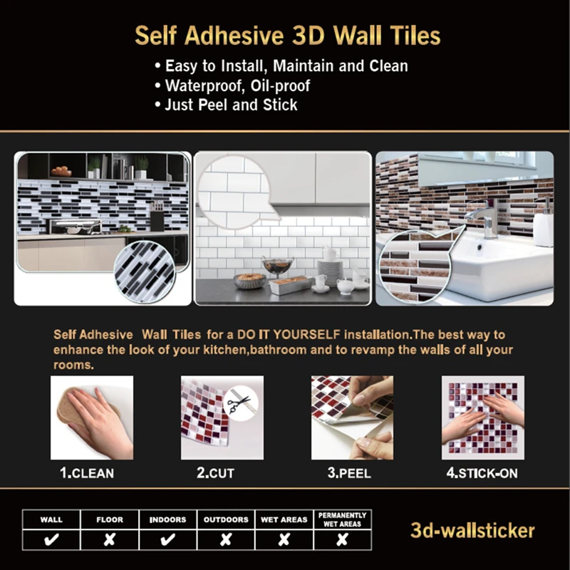 Vividtiles Peel And Stick настенная плитка микс коричневый Marblemosaic клей стикер s DIY ванная