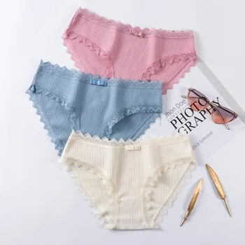 

Sexy Lace Panties Women's Cotton Underwear Seamless Solid Women's Underpants Girls Briefs Pants Soft Comfort Lingerie 3pcs/lot