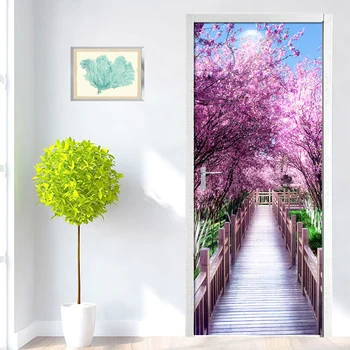 

Modern Minimalist Tree-lined Cherry Blossom Scenery Background Wall Decoration Door Stickers PVC Waterproof Mural 3D Wallpaper