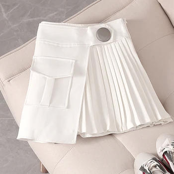 

Irregular Pleated Skirt Women's 2020 Summer New Style Slimming High Waist A- Line Skirt White Skirt Fashion Girls Ladies Clothes