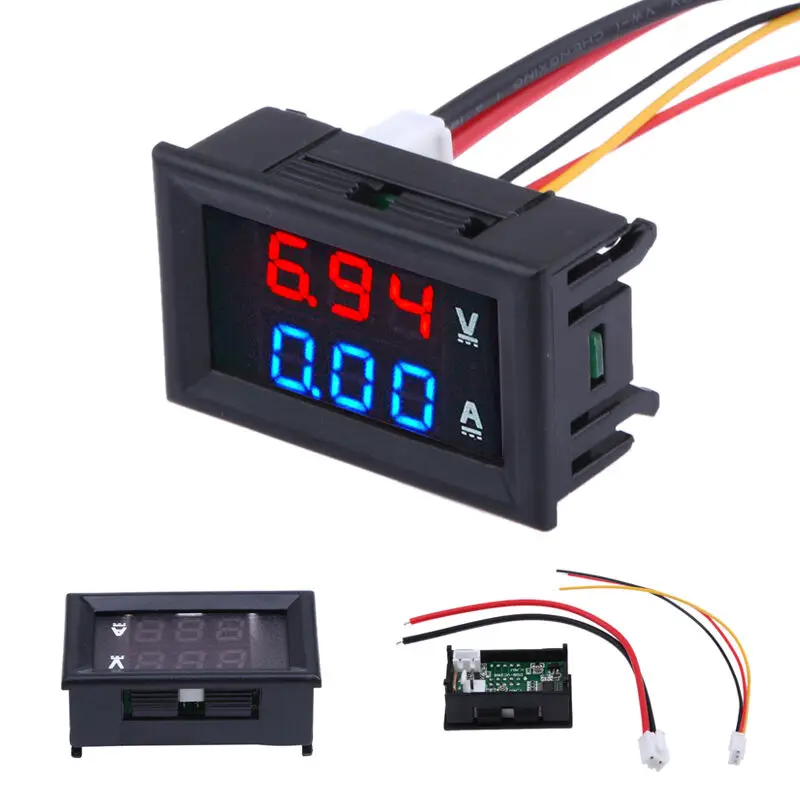 

Mini Digital Voltmeter Ammeter DC 100V 10A Panel Amp Volt Voltage Current Meter Tester 0.56 inch Blue Red Dual LED Display
