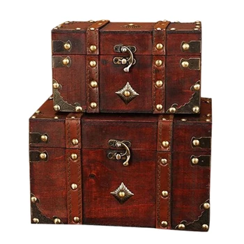 

Treasure Chest Vintage Wooden Storage Box Antique Style Jewelry Organizer for Je 53CB