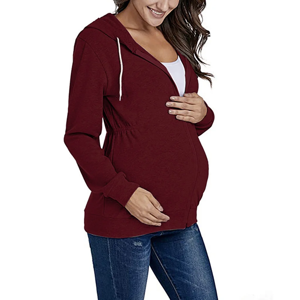 clearance maternity clothes Jacket for Pregnant Women Maternity Hoodie Sweatshirt Pregnancy Clothes Pregnant Women Breastfeeding Hooded Zipper Jacket Top Maternity Clothing hot