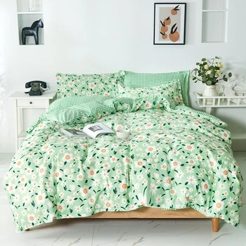 

Home Textile Green Floral Print Bedding Set Pastoral Small Floral Series Duvet Cover Bed Sheet Pillowcase Women Girl Bedclothes