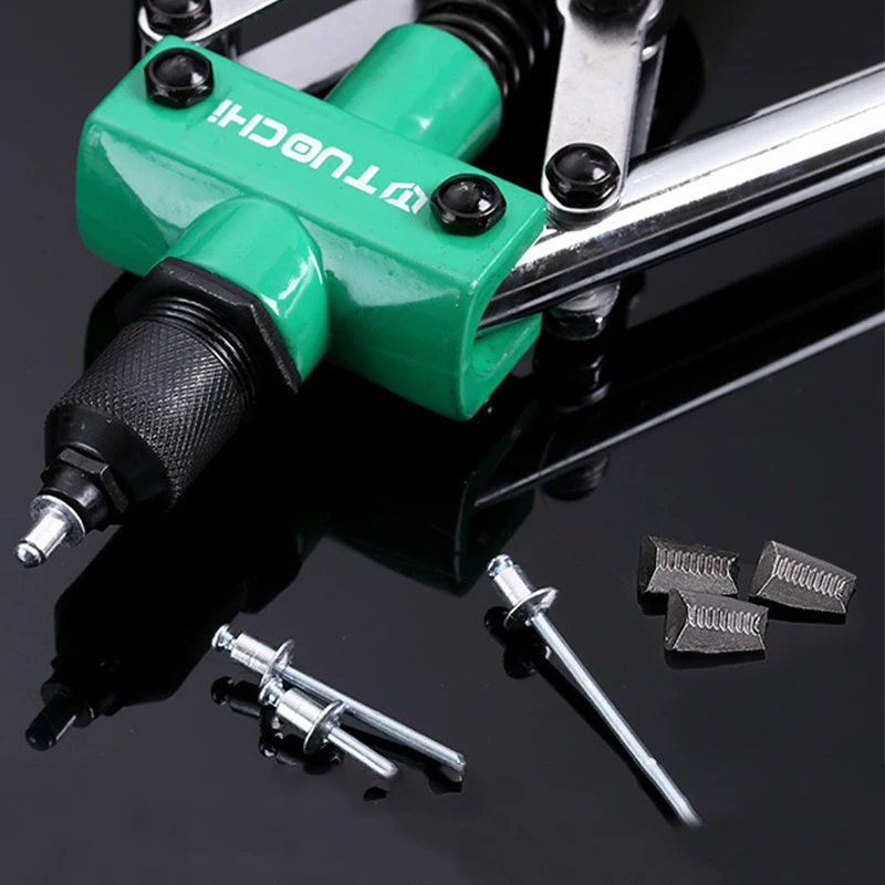Manual Rivet Gun Set with 4 Sizes of Rivet Heads, Heavy-duty One-handed Gun Tool for Metal, Plastic and Leather