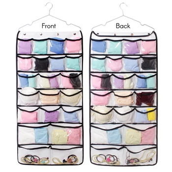 

New Double Side Transparent 42 Pocket Foldable Hanging Storage Bag Household Hanging Bag Socks Bra Rack Organizer Wardrobe Clos