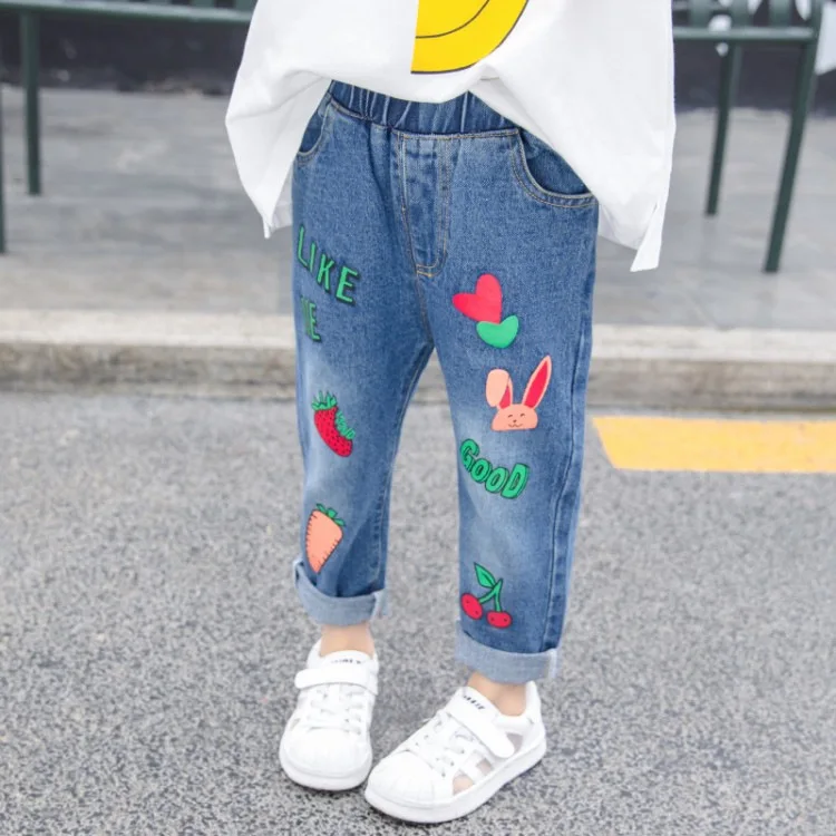 

2019 Autumn New Arrival Girls Fashion Cartoon Rabbit Printed Jeans Kids Heart Pattern Denim Pants