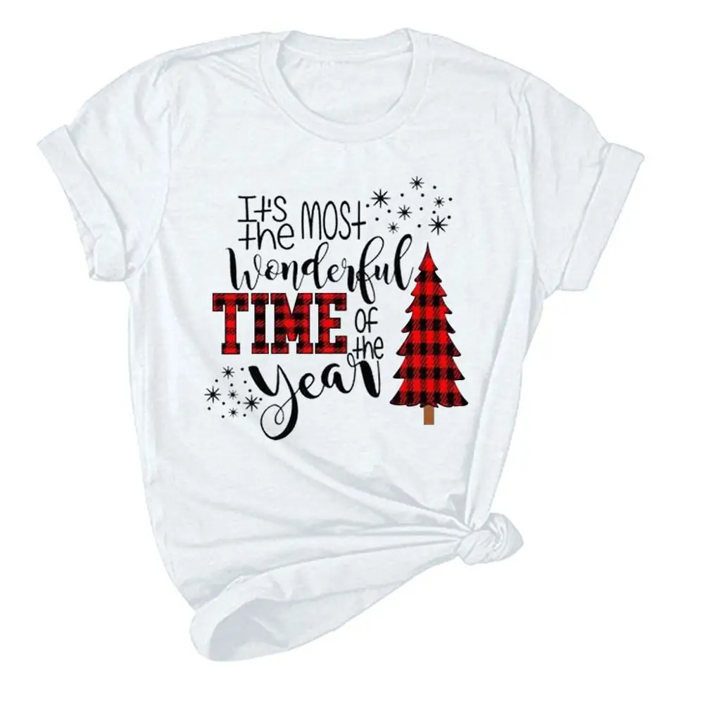 Клетчатая Рождественская женская футболка, модная Милая футболка с графикой, кавайная футболка, хипстер, подарок на год, Camiseta Mujer - Цвет: Белый