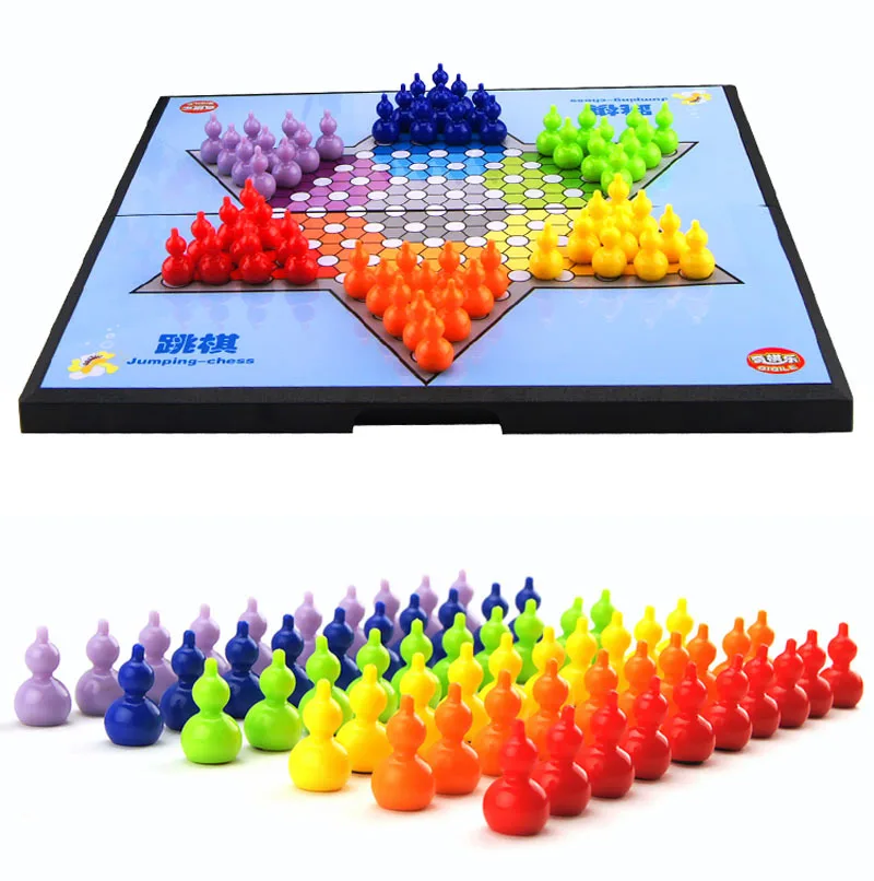 

Small Gourd Shape Magnetic Portable Hexagon Jumping Chess and Folding 6 Color Board Chess Party Game Strategy Puzzle Chess