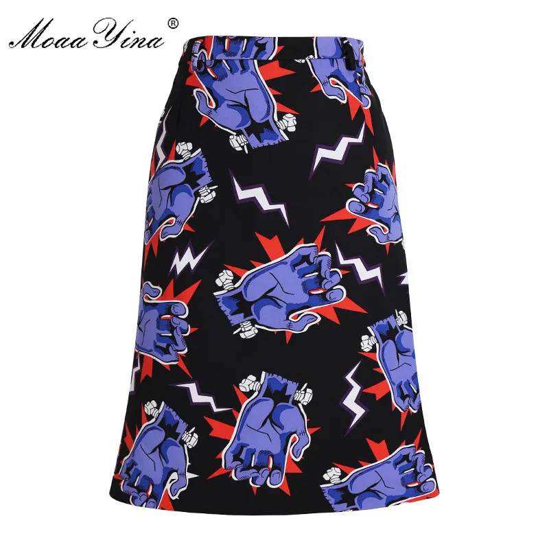 

MoaaYina palm Print elegant Half skirt Spring Summer Women Half skirt