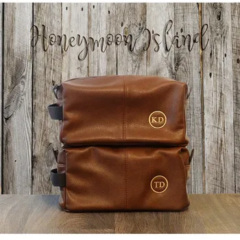 

Personalised Embroidered Men's Wash Toiletry Bag Shaving Dopp kit cutom Tan & Black Perfect Travel Wedding Gift for Groomsmen