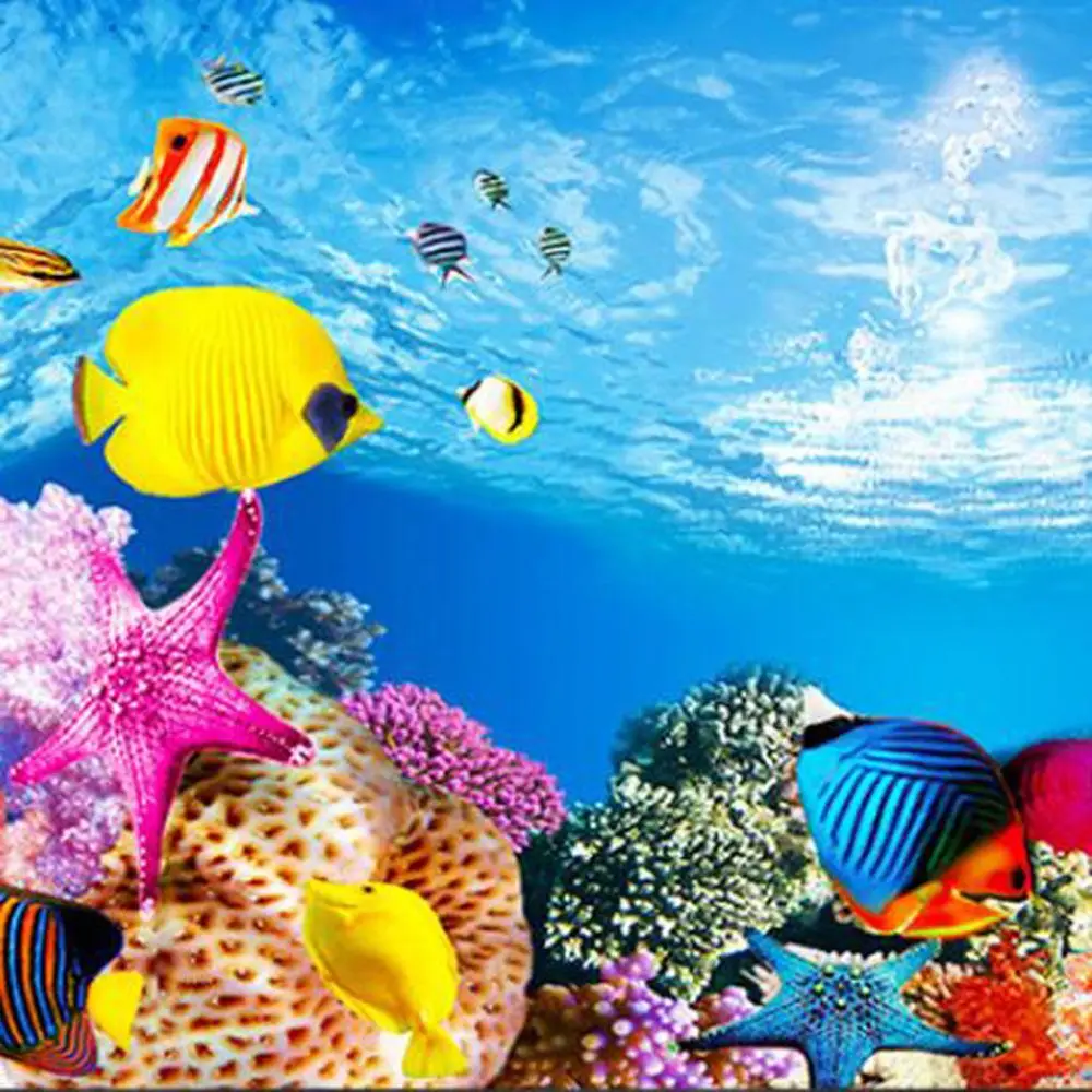 

3D Aquarium Landscape Poster Fish Tank Background Painting Sticker Double-sided Ocean Sea Plants Backdrop HD Aquarium Decoration