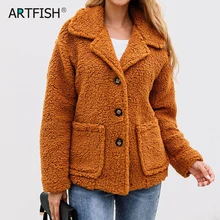 Осенняя женская теплая куртка, пальто, плюшевый зимний Кардиган, одна грудь, шерстяные смеси, отложной воротник, пуговицы, тонкая уличная одежда GV932