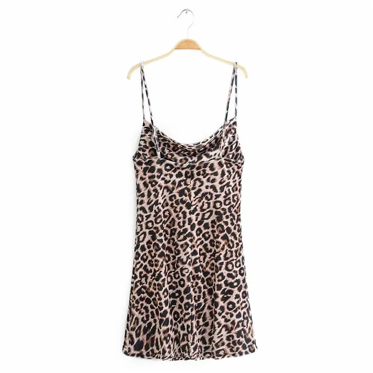 

2019 Europe And America Spring New Style Women's Dress Versitile Fashion Slim Fit Slimming Leopord Pattern Backless Strapped Dre