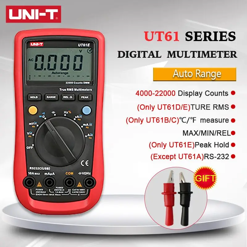UNI-T UT61A UT61B UT61C UT61D UT61E Цифровой мультиметр True RMS Авто Диапазон Цифровой измеритель тестеры USB с ЖК-дисплей Подсветка Дисплей